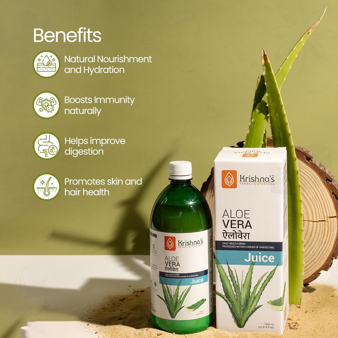 Krishna's Pulpy Aloe Vera Juice - 1000 ml | From Deserts of Rajasthan | Sugar free |Daily Natural Drink | Rejuvenates Skin and Hair