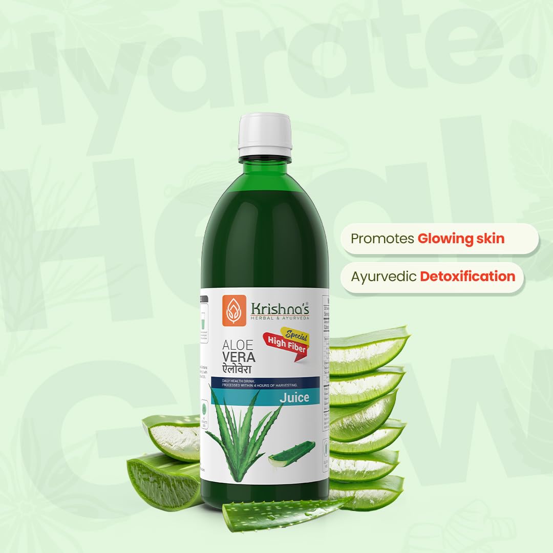 Krishna's Special Aloe Vera High Fiber Juice - 1 l (Pack of 1) | From Deserts of Rajasthan | Sugar free | Daily Drink | Rejuvenates Skin and Hair