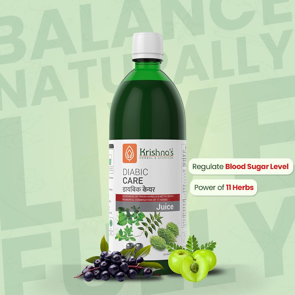 Krishna's Diabic Care Juice - 1000 ml | Blend of 11 herbs Methi, Amla, Karela, Jamun, Kutki, Guduchi & 5 other herbs to manage sugar levels | Made in India, Clinically Proven