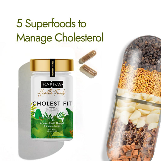 Kapiva Cholest Fit Juice | Modern Ayurvedic Cholesterol Care | 1000 ML X 1 Month Pack | 6 Herbs - Arjuna Chhaal, Garlic, Apple Cider Vinegar| Helps Reduce Cholesterol (Capsule)