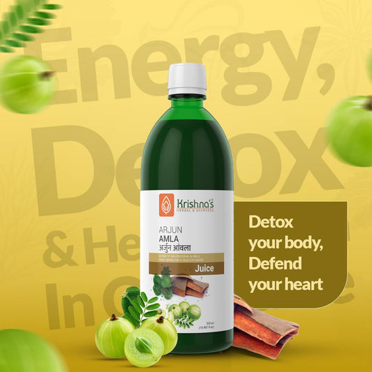 Krishna's Arjun Amla Juice - 500 ml (Pack of 1) | Perfect mix of Amla and Arjuna Chaal | Strong and healthy heart