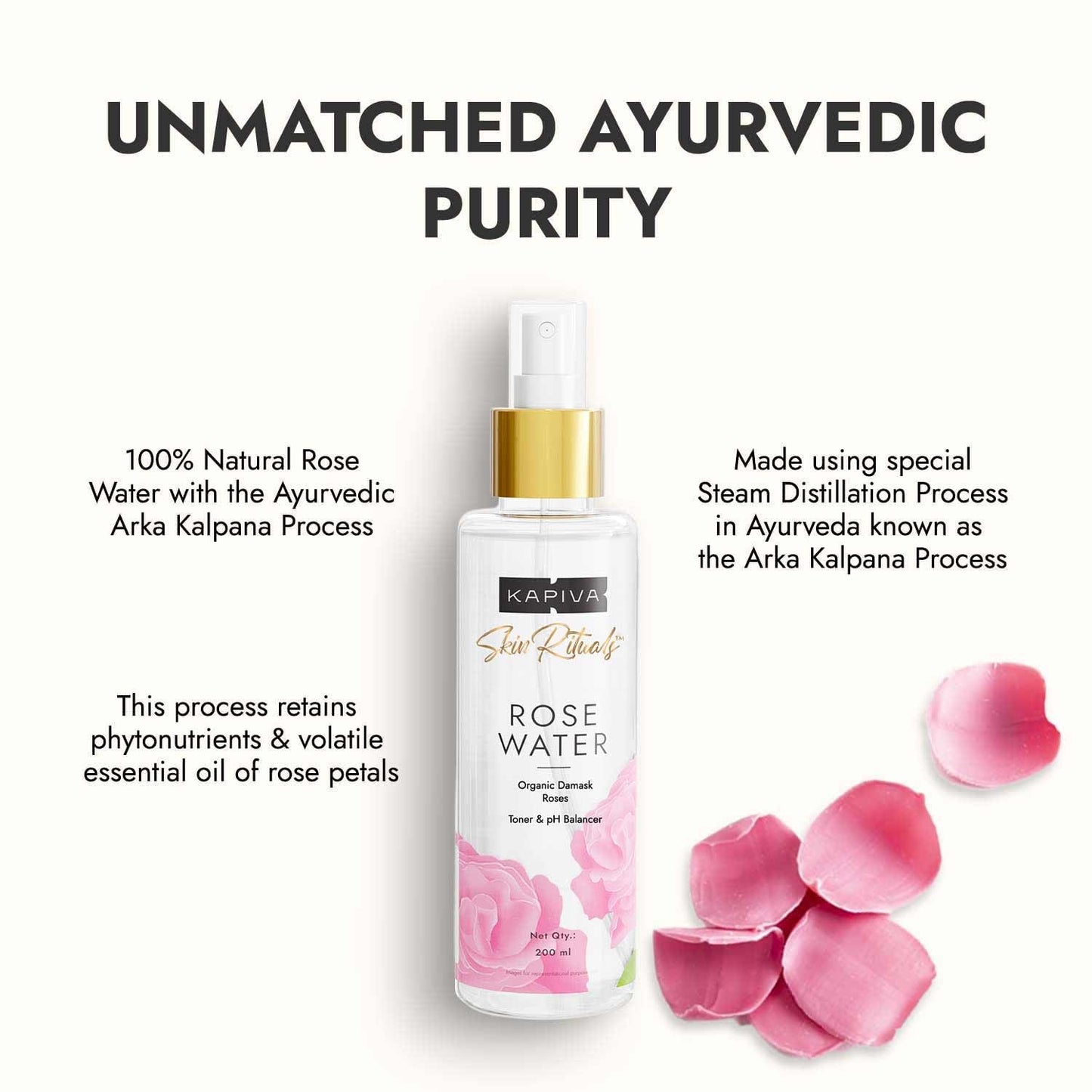 Kapiva Organic Rose Water/Gulab Jal Spray (200 Ml)|Premium Face Mist And Toner For Brighter And Hydrated Skin|Oil-Control, Unclog Pores, Pack Of 1