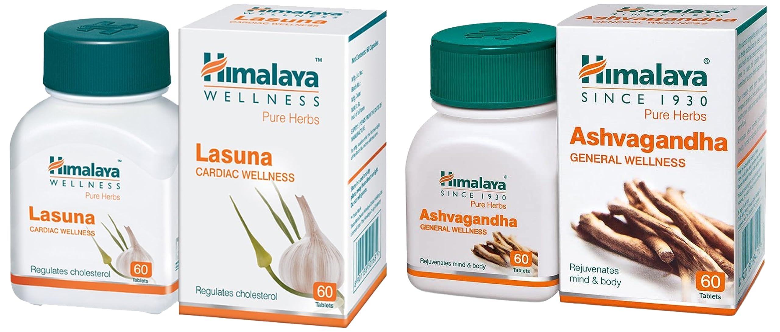 Himalaya Pure Herbs Lasuna Cardiac Wellness Tablets, White, 250 mg, 60 Count