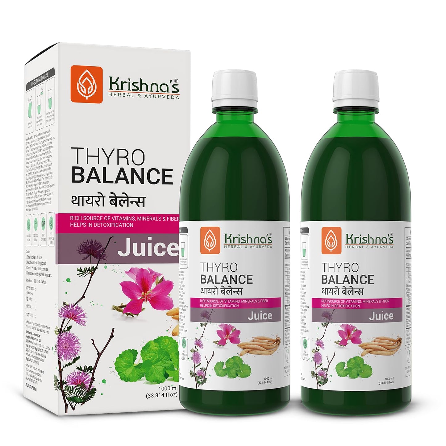 KRISHNA'S HERBAL & AYURVEDA Thyro Balance Juice - 1000 Ml| Blend Of Natural Ayurvedic Formulation With Kanchnar Gugglu - Sugar Free| Rich In Vitamins, Minerals And Fiber