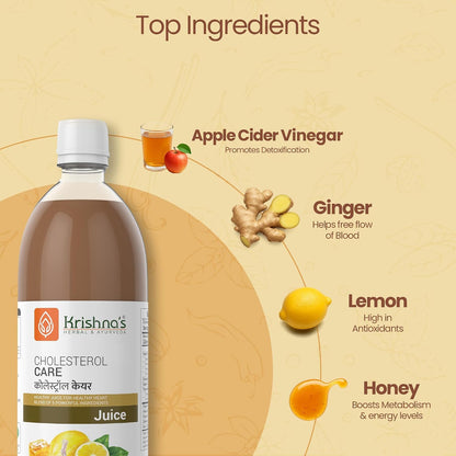 KRISHNA's HERBAL & AYURVEDA Cholesterol Care Juice - 500 Ml | Contains Honey With Apple Cider Ginger Garlic, Sugar Free, Health Drink