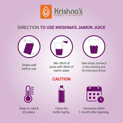 KRISHNA'S HERBAL & AYURVEDA Jamun Juice-500 Ml|(Pack Of 1)|Ayurvedic Way To Manage Blood Sugar|Good For Metabolic&Digestive Health