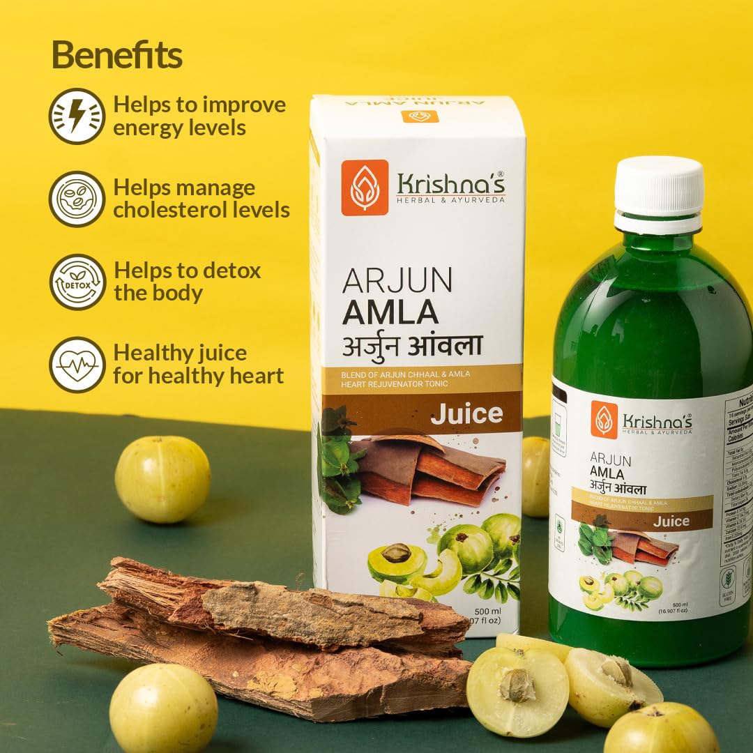 Krishna's Arjun Amla Juice - 500 ml (Pack of 1) | Perfect mix of Amla and Arjuna Chaal | Strong and healthy heart