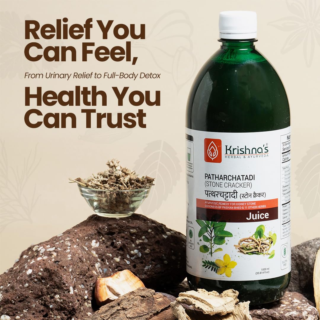 Krishna's Patharchatadi Juice - 1000 ml, Goodness of Pashanbhed, Adulsa, Kutki & Amla, Blend of Ayurvedic Herbs for Kidney - Pack of 1