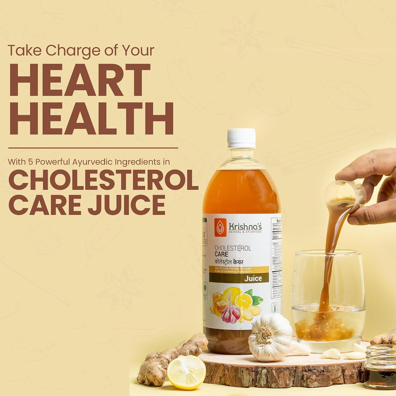 KRISHNA's HERBAL & AYURVEDA Cholesterol Care Juice - 500 Ml | Contains Honey With Apple Cider Ginger Garlic, Sugar Free, Health Drink
