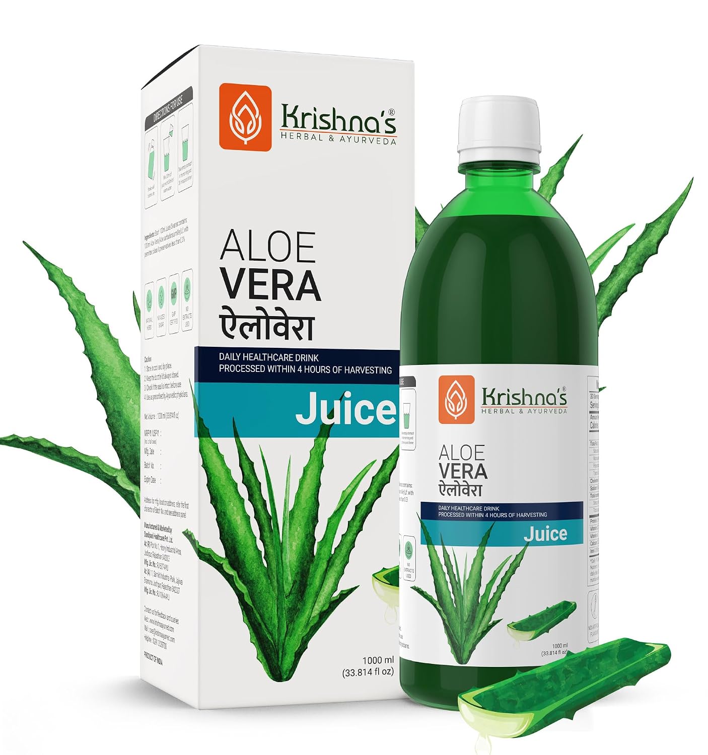 Krishna's Pulpy Aloe Vera Juice - 1000 ml | From Deserts of Rajasthan | Sugar free |Daily Natural Drink | Rejuvenates Skin and Hair