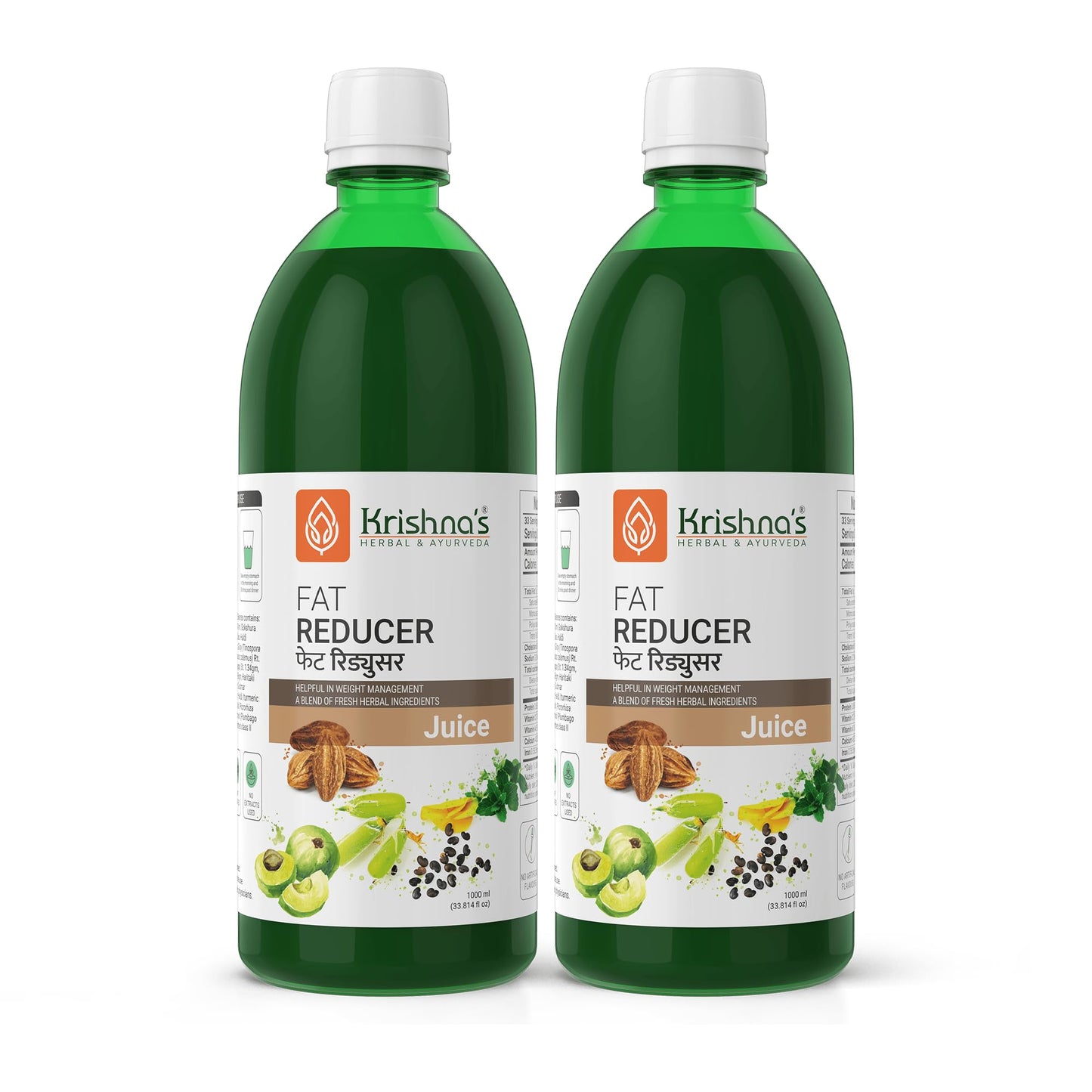 KRISHNA'S HERBAL & AYURVEDA Fat Reducer Juice - 1000 ml | (Pack of 1) | 12 Powerful herbs for Weight Management | Amla, Harad, Daru Haridra, Sunn Hemp | Aids Metabolism and Digestion