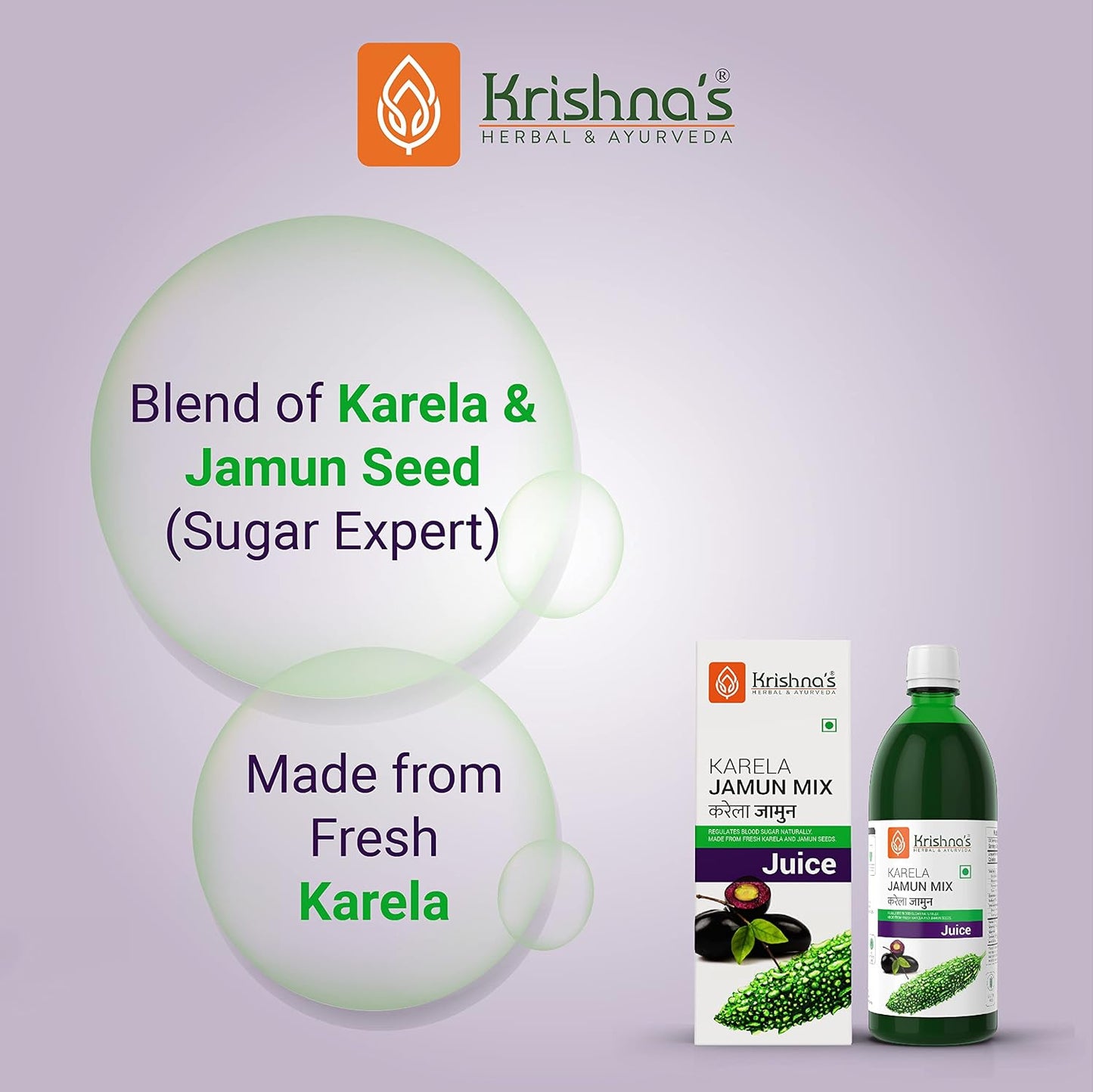 Krishna's Karela Jamun Mix Juice - 1000 ml | Fresh Karela & Jamun Seed | Ayurevedic Formulation to maintain Sugar Level | Enriched with Vitamin C - Vitamin A| Sugar free Juice with No Added Color or Flavour