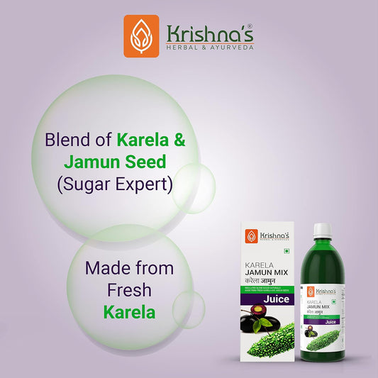 Krishna's Karela Jamun Mix Juice - 1000 ml | Fresh Karela & Jamun Seed | Ayurevedic Formulation to maintain Sugar Level | Enriched with Vitamin C - Vitamin A| Sugar free Juice with No Added Color or Flavour