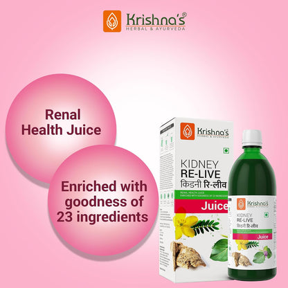 KRISHNA'S HERBAL & AYURVEDA Kidney Re-Live Juice-1000 Ml|For Healthy Kidneys|Enriched With 23 Herbs Like Pashanbhed,Kaunch Beej,Arjun Chaal|Natural Blood Purifier|With Vitamin C|Sugar Free Juice