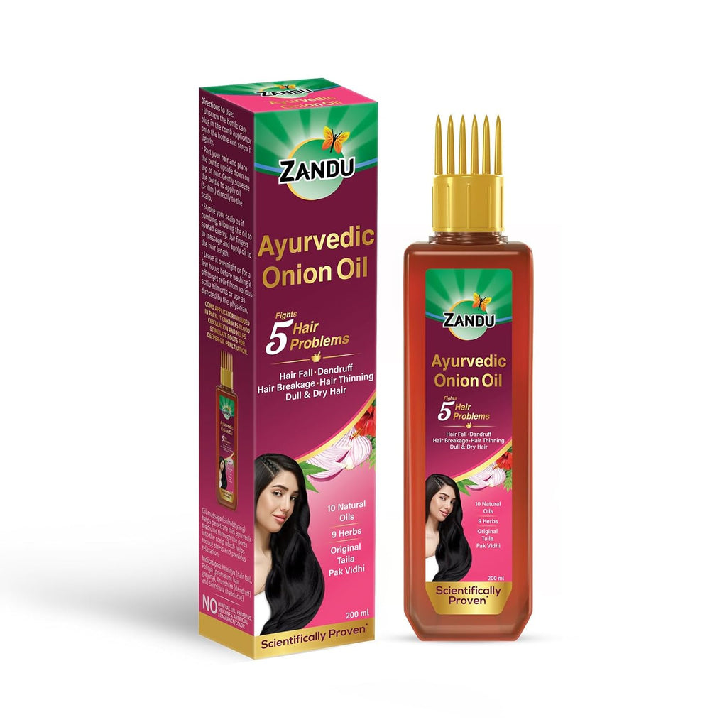 Zandu Ayurvedic Onion Oil (200ml): Power of Onions for Strong & Smooth hair | 9 Herbs & 10 Natural Oils | Helps reduce Hair Thinning & Hair Breakage | Improves Hair Quality | Controls Dandruff