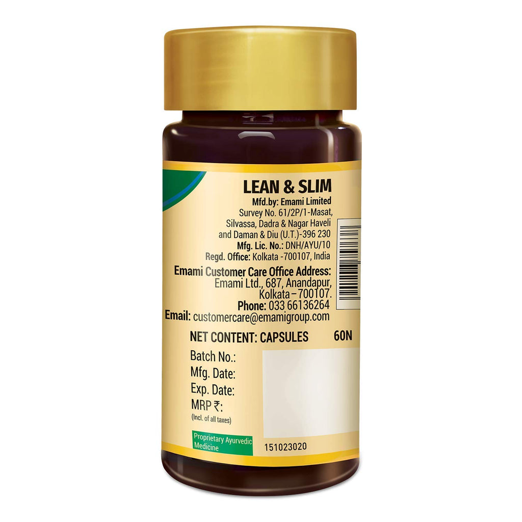 Zandu Lean & Slim | Enriched With The Goodness Of 6 Herbs To Help You In Weight Loss Journey | Acts As A Metabolism Booster & Supports Weight Management, (60 Caps), Pack of 1