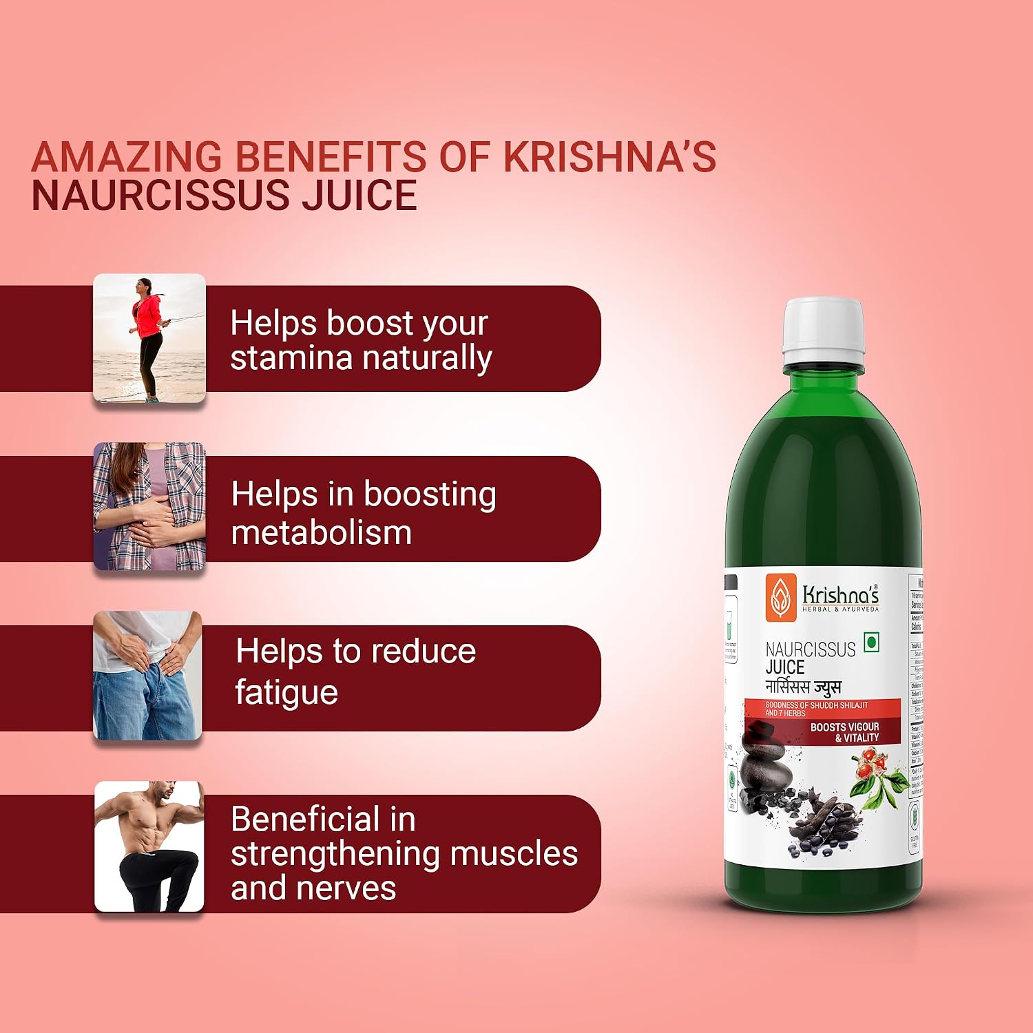 KRISHNA'S HERBAL & AYURVEDA Krishna'S Naurcissus Juice-1000 Ml Ayurvedic Ingredients Ashwagandha,Kaunch Beej,Vidari Kand,Shatawari,Akarkara,Safed Musli,Gokhru Etc Helps In Boosting Stamina