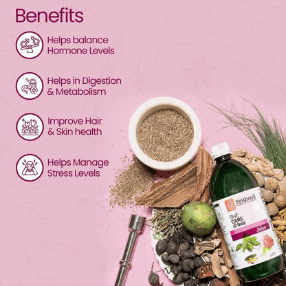 KRISHNA'S HERBAL & AYURVEDA Women's She Care Juice Infused With 5 Herbs for Hormonal Balance, Period Pain Relief, Hair & Skin Health, Clinically Proven - 1000 ml (Pack of 1)