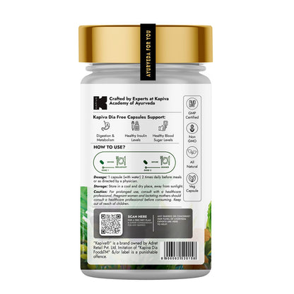 Kapiva Dia Free Capsules | Helps Manage Blood Sugar Levels With Karela, Jamun & Gudmar | 100% Ayurvedic Capsules with Powerful Herbs | 1 Month Pack for Diabetes/Diabetic Care | 60 Capsules/Tablet