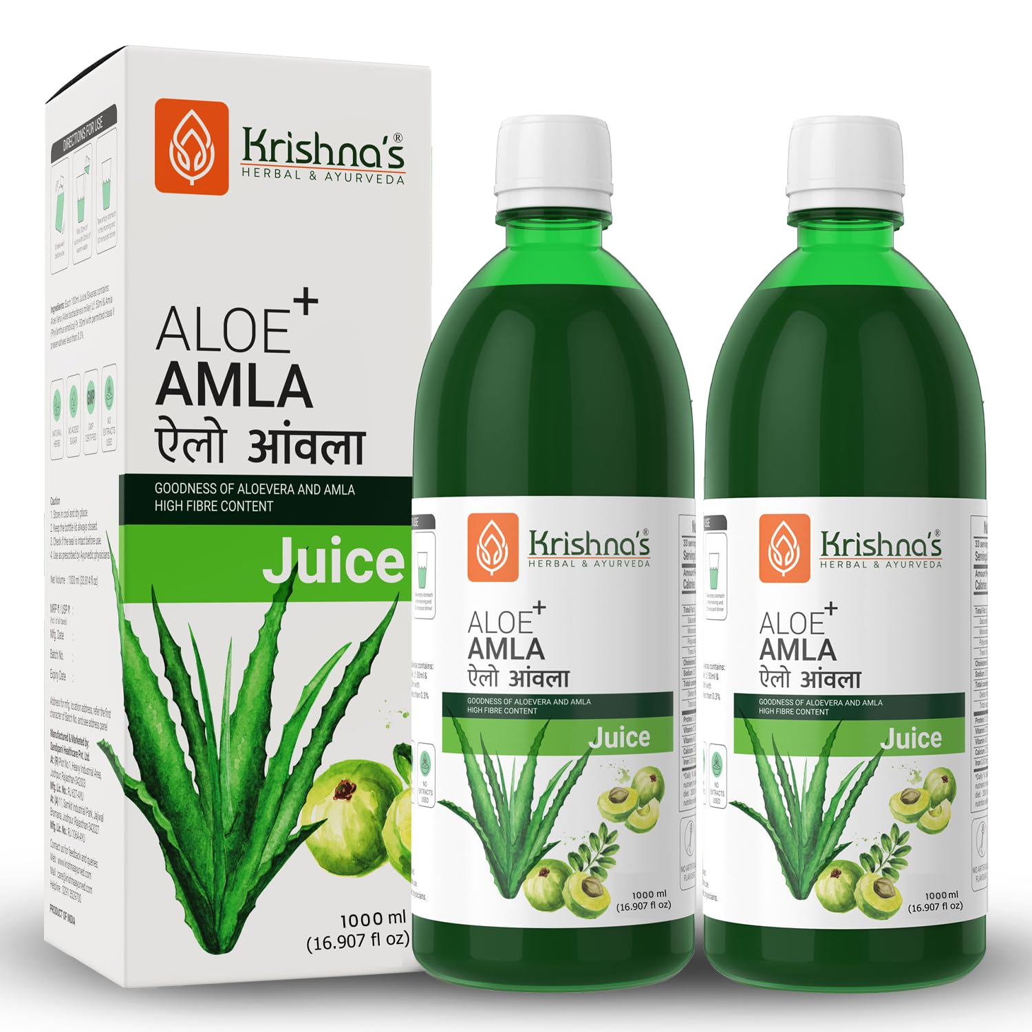 Krishna's Aloe Vera Amla Mix Juice - 1000 ml | A Perfect Mix for Healthy Skin