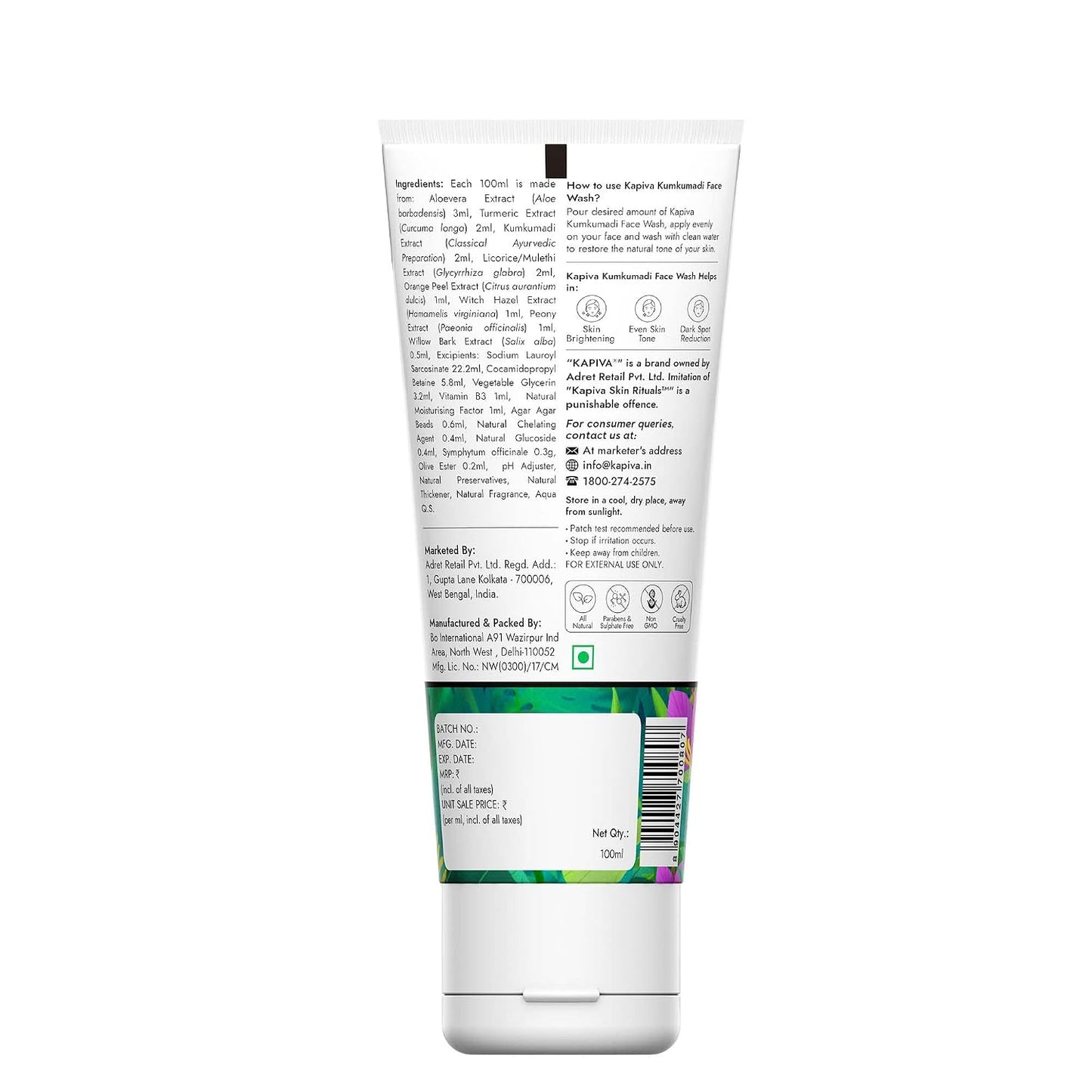 Kapiva Kumkumadi Glow Face Wash | Reduces pigmentation & dark spots| For All Skin Types | 0% Parabens, Sulfates, Silicones