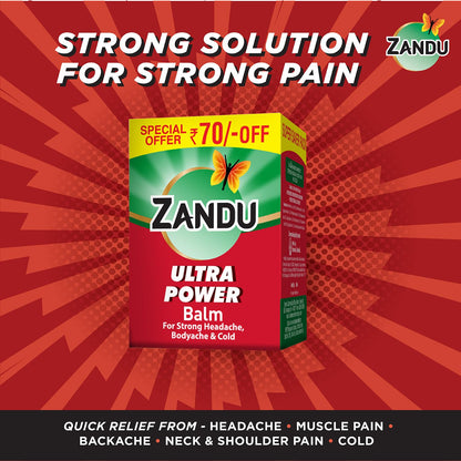 Zandu Ultra Power Balm | For Pain Relief from Strong Headache, Bodyaches & Cold | Bone, Joint & Muscle Care | 50 ML