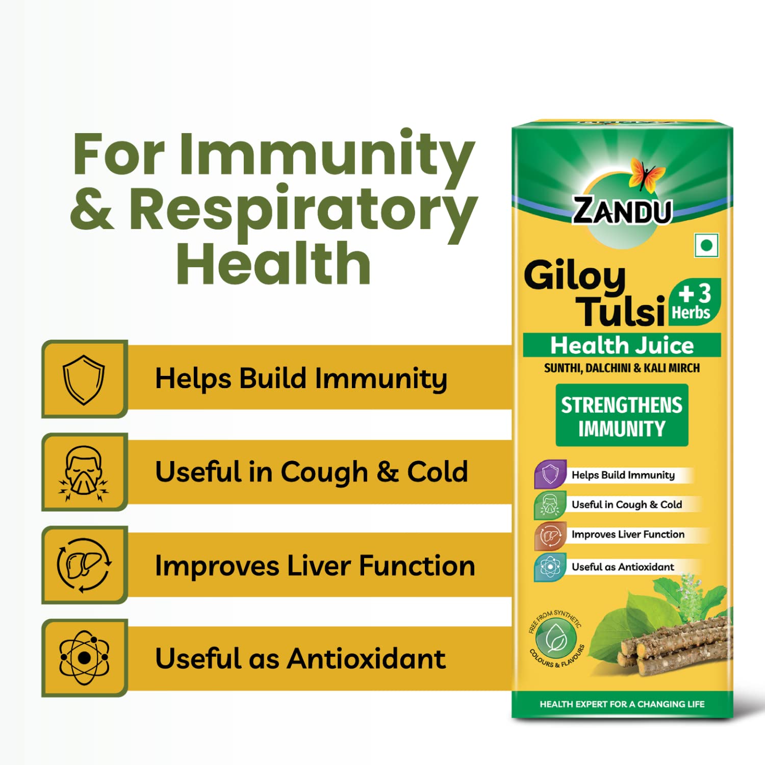 Zandu Giloy Tulsi Health Juice with 3 added Herbs, 1 L, Pure and Natural, Builds Immunity, Antioxidant, Improves Liver Function