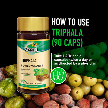 Zandu Triphala Capsules, Supports Bowel Wellness & Healthy Gut, Helps to Boost Immunity & Useful for Digestion, Antioxidant Properties - 90 Veg Capsules