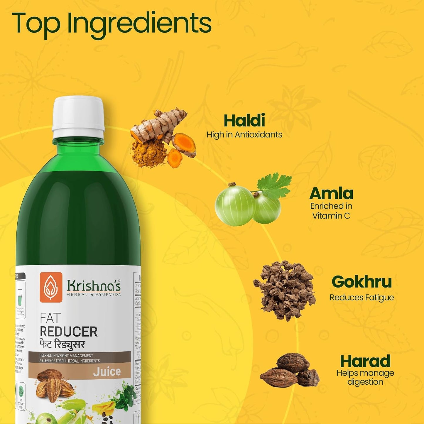 Krishna's Fat Reducer Juice - 500 ml | 12 Powerful herbs for Weight Management | Amla, Harad, Daru Haridra, Sunn Hemp | Aids Metabolism and Digestion