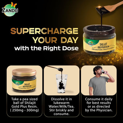 Zandu Shilajit/Shilajeet Gold Plus Resin | Boosts Stamina, Strength & Energy I Promotes muscle growth & recovery | 20g I 100% Pure Himalayan Shilajit with 24K Gold Bhasma