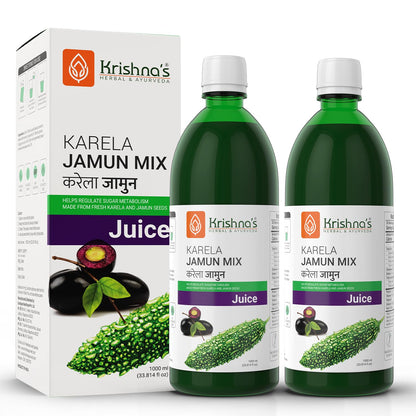 Krishna's Karela Jamun Mix Juice - 1000 ml | Fresh Karela & Jamun Seed | Ayurevedic Formulation to maintain Sugar Level | Enriched with Vitamin C - Vitamin A| Sugar free Juice with No Added Color or Flavour