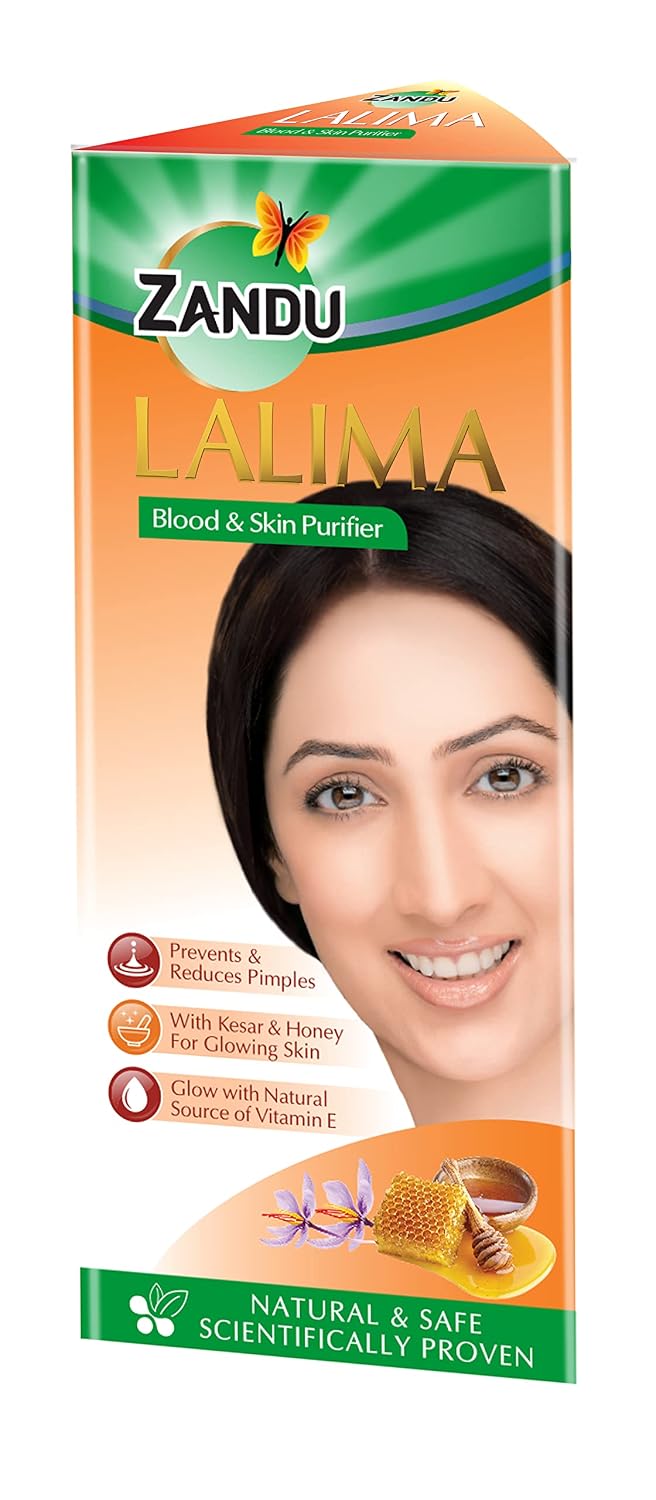Zandu Lalima Blood and Skin Purifier 500 ml, Prevents and Reduces Pimples, Scientifically Proven, Natural and Safe, Made with Kesar and Honey for Glowing Skin