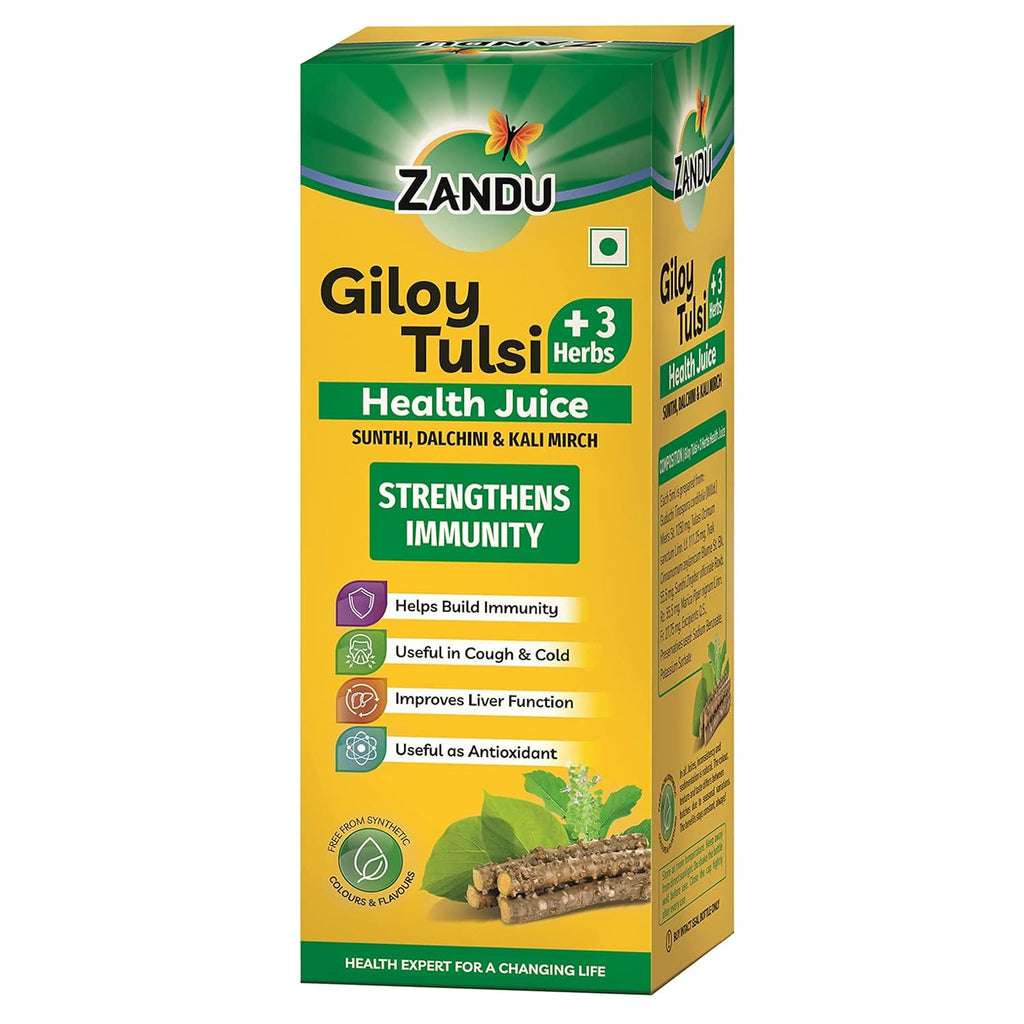 Zandu Giloy Tulsi Health Juice with 3 added Herbs, 1 L, Pure and Natural, Builds Immunity, Antioxidant, Improves Liver Function