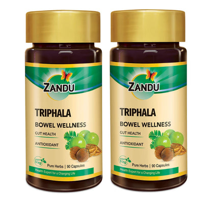 Zandu Triphala Capsules, Supports Bowel Wellness & Healthy Gut, Helps to Boost Immunity & Useful for Digestion, Antioxidant Properties - 90 Veg Capsules