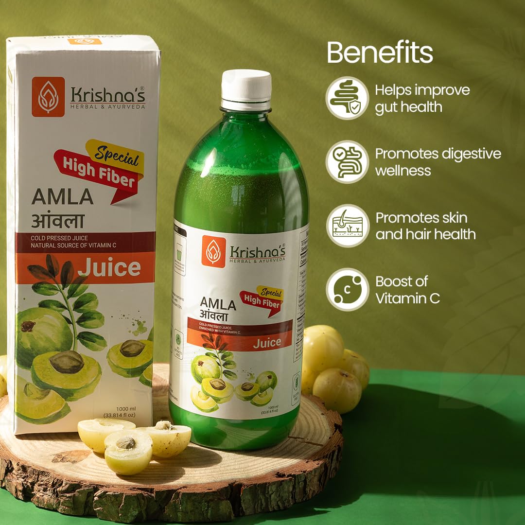 Krishna's Herbal & Ayurveda Premium Amla High Fibre Juice | Natural Immunity Booster | Rich in Vitamin C - 1 l (Pack of 1)
