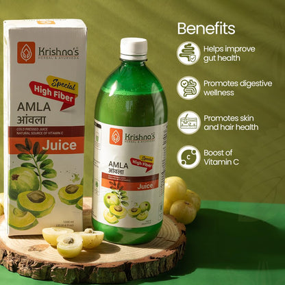 Krishna's Herbal & Ayurveda Premium Amla High Fibre Juice | Natural Immunity Booster | Rich in Vitamin C - 1 l (Pack of 1)