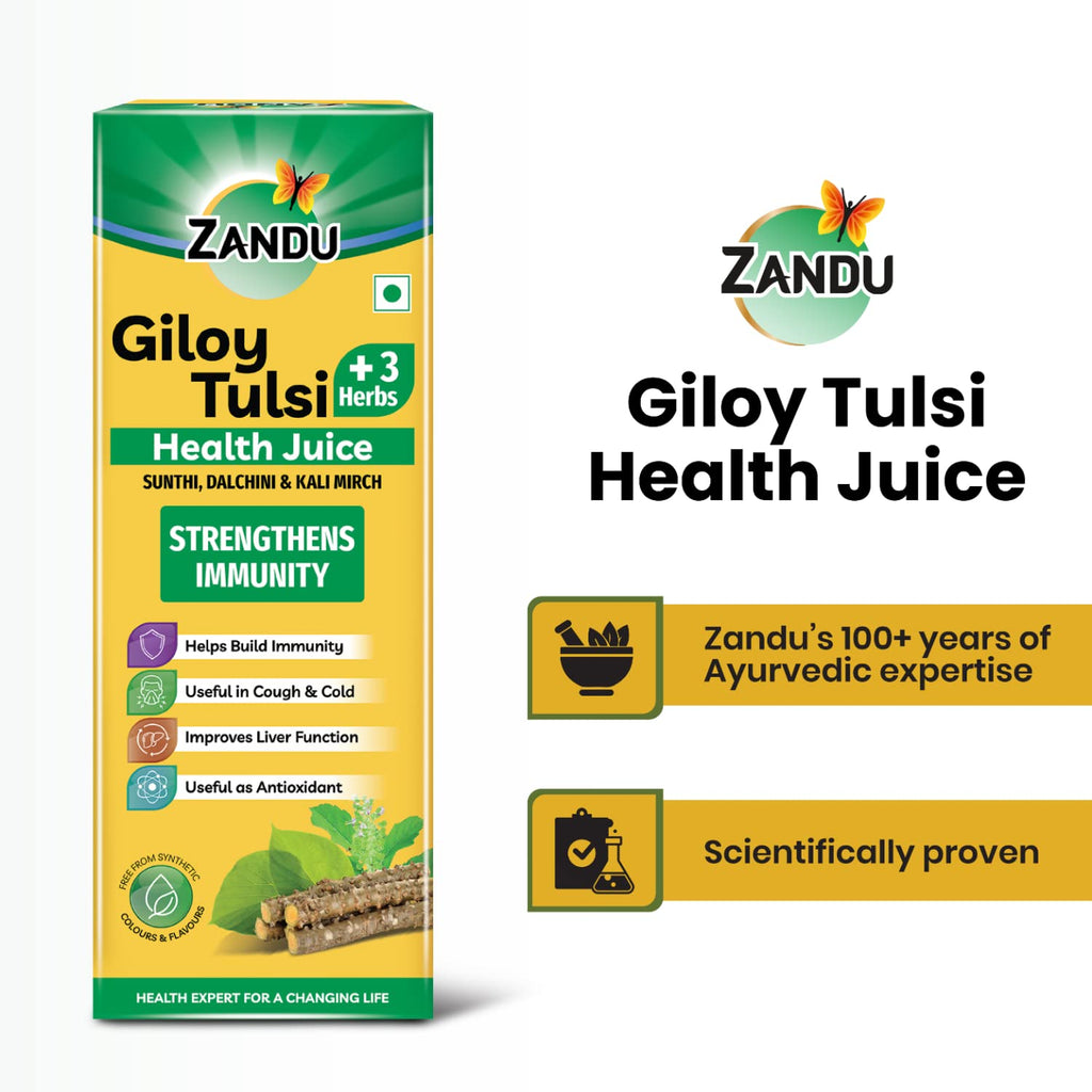 Zandu Giloy Tulsi Health Juice with 3 added Herbs, 1 L, Pure and Natural, Builds Immunity, Antioxidant, Improves Liver Function