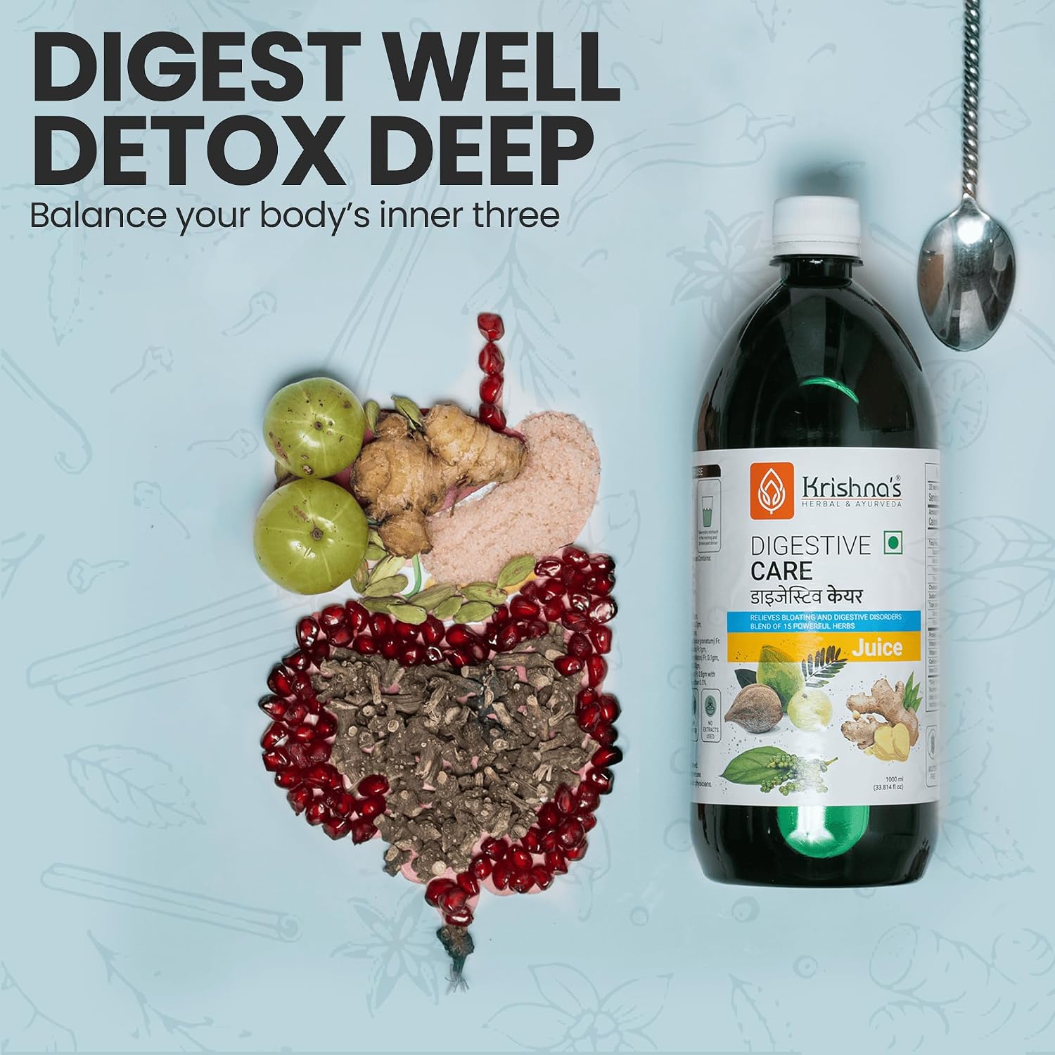 KRISHNA'S HERBAL & AYURVEDA Digestive Care Juice - 1000 ml | Goodness Of Amla, Ginger, Chitrak, Anaardana, Baheda For To Help In Digestion And Metabolism, Pack of 1