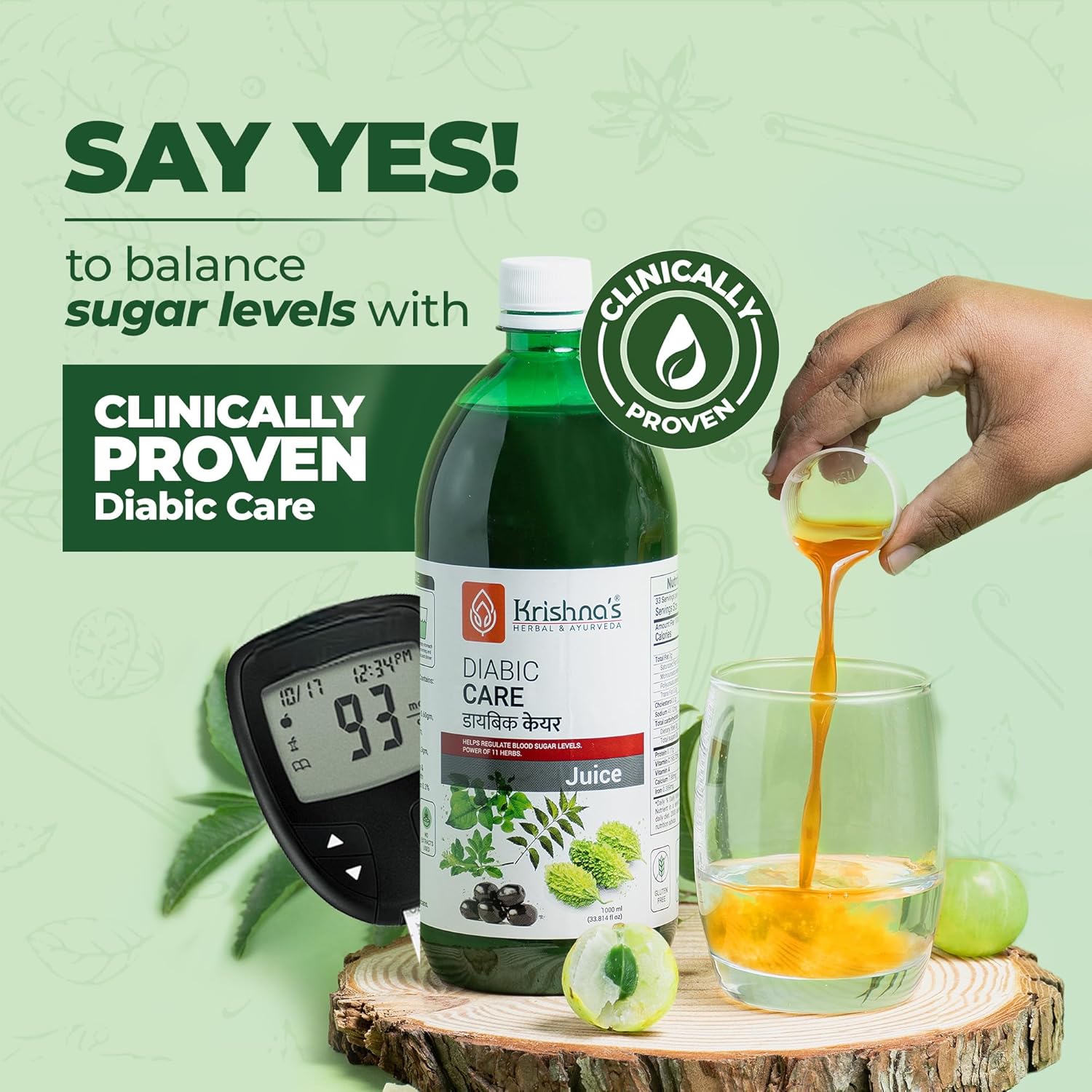 Krishna's Diabic Care Juice - 1000 ml | Blend of 11 herbs Methi, Amla, Karela, Jamun, Kutki, Guduchi & 5 other herbs to manage sugar levels | Made in India, Clinically Proven