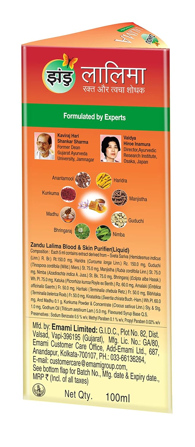 Zandu Lalima Blood and Skin Purifier 500 ml, Prevents and Reduces Pimples, Scientifically Proven, Natural and Safe, Made with Kesar and Honey for Glowing Skin