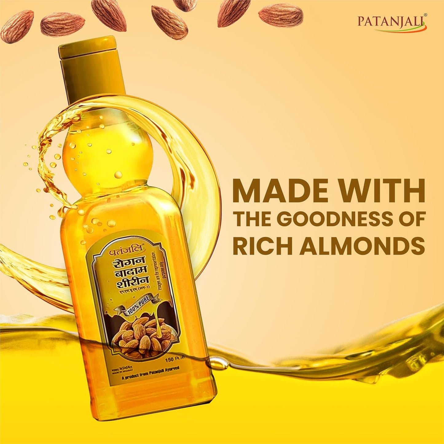 Patanjali Rogan Badam Oil 150ml, Pure Almond Oil for Hair & Skin Care