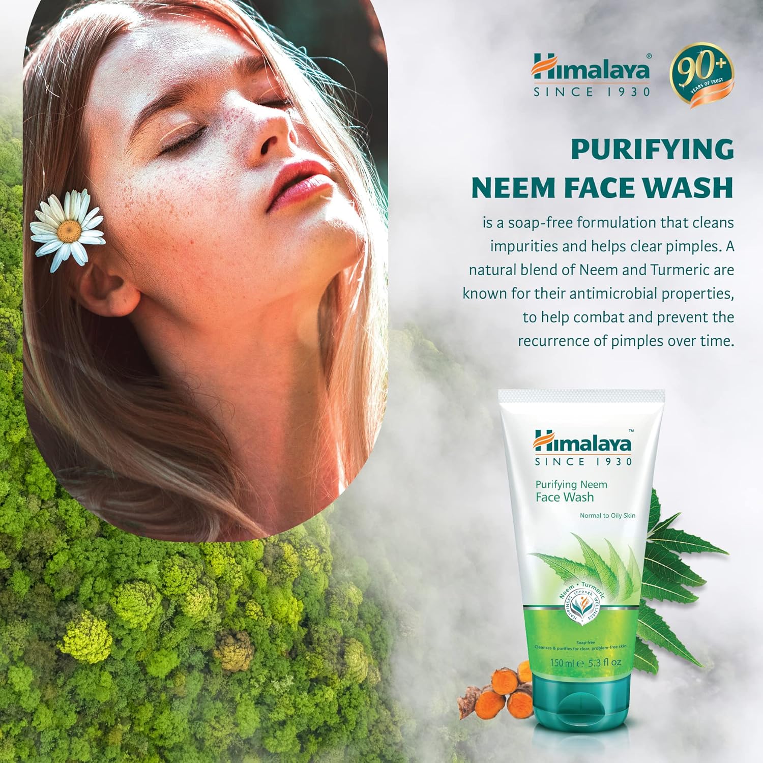 Himalaya Herbals Purifying Neem Face Wash Gel | Natural Moisturising Facial Cleanser with Goodness of Neem and Turmeric |Soap-Free Herbal Formulation -150ml