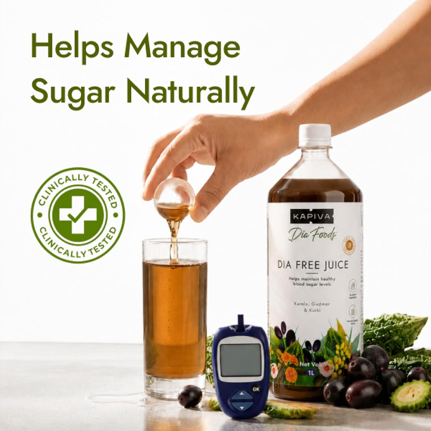 Kapiva Dia Free Juice, 1L | Clinically Tested | Amla, Karela, Jamun, Guduchi & 7 More