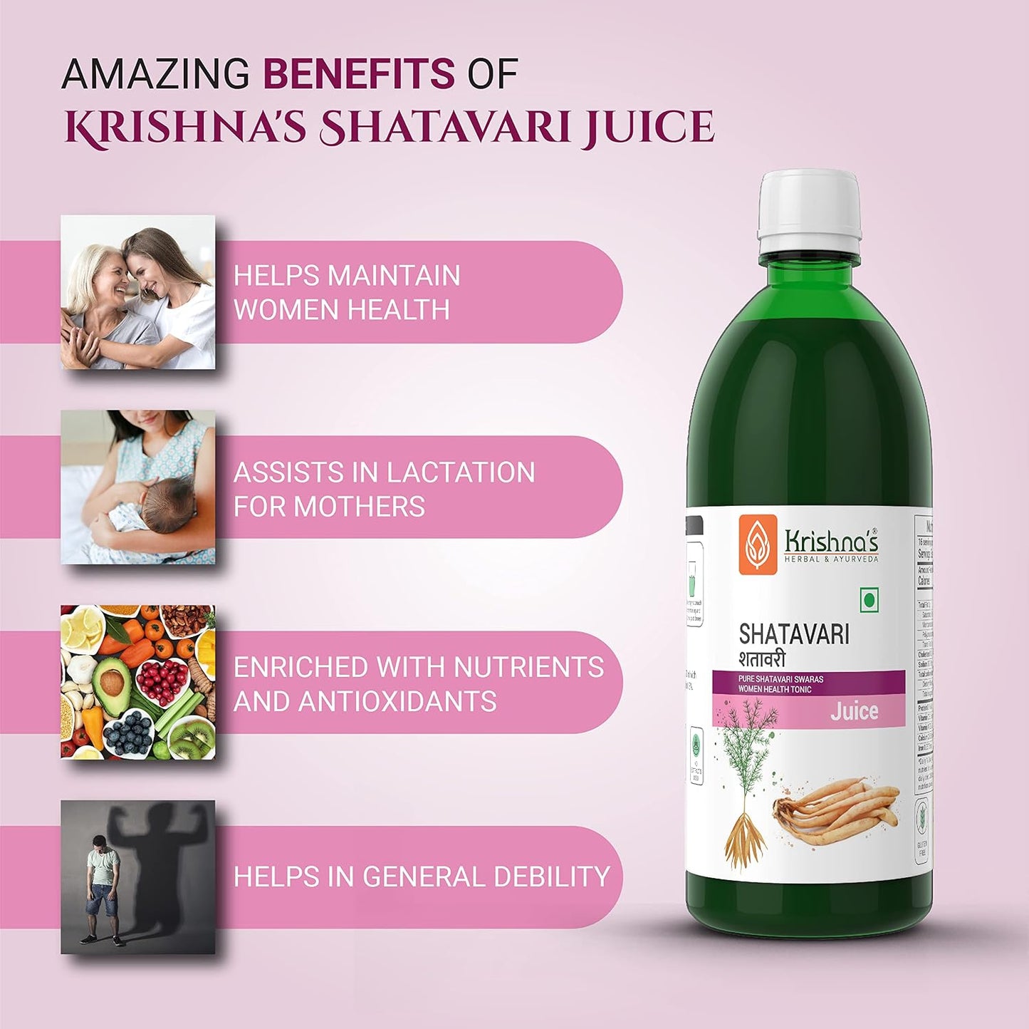 Krishna's Shatavari Juice 500 ml | Helps in Strength and Lactation in women | Rejuvenative for Vata and Pitta