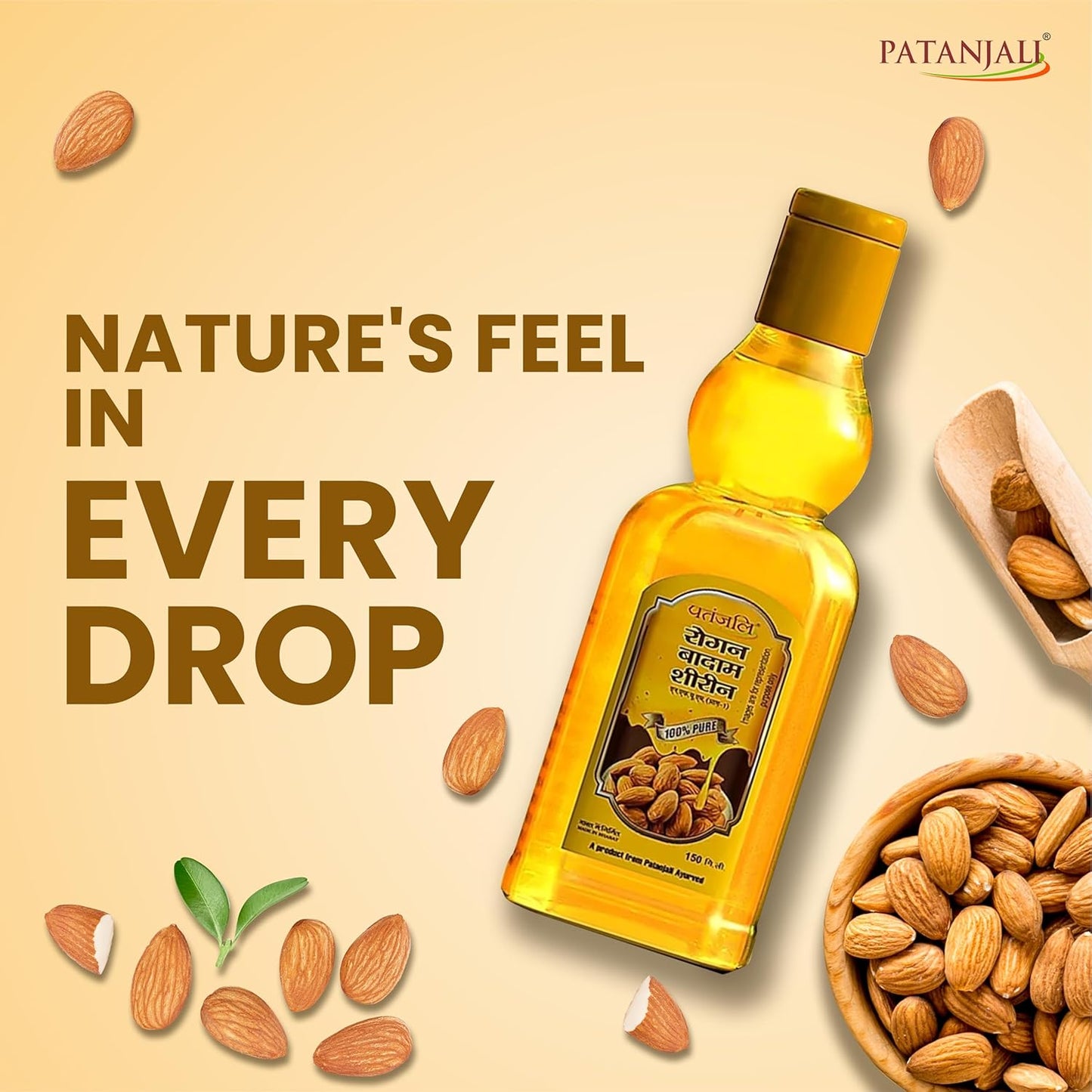 Patanjali Rogan Badam Oil 150ml, Pure Almond Oil for Hair & Skin Care
