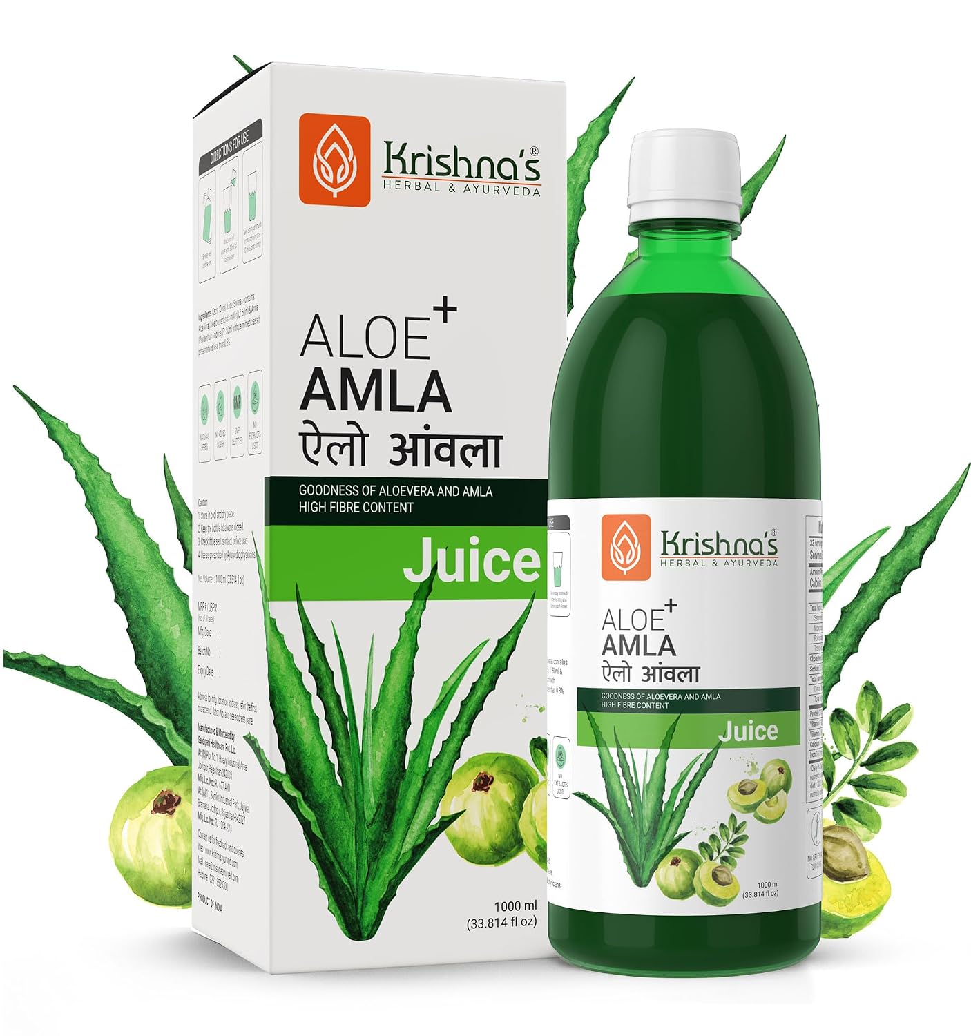 Krishna's Aloe Vera Amla Mix Juice - 1000 ml | A Perfect Mix for Healthy Skin