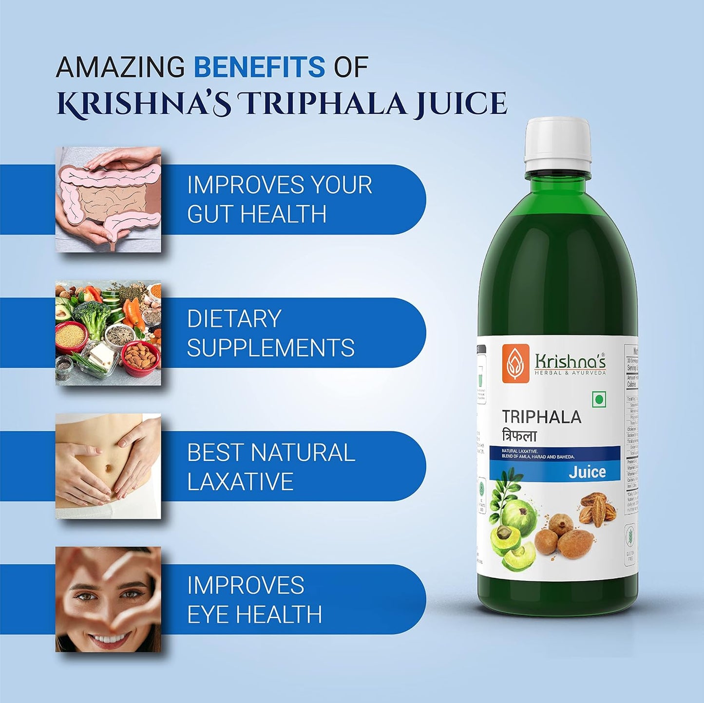 KRISHNA'S HERBAL & AYURVEDA Triphala Juice - 1000 Ml | Natural Laxative | Enriched With Amla, Harad, Baheda | Improves Digestion