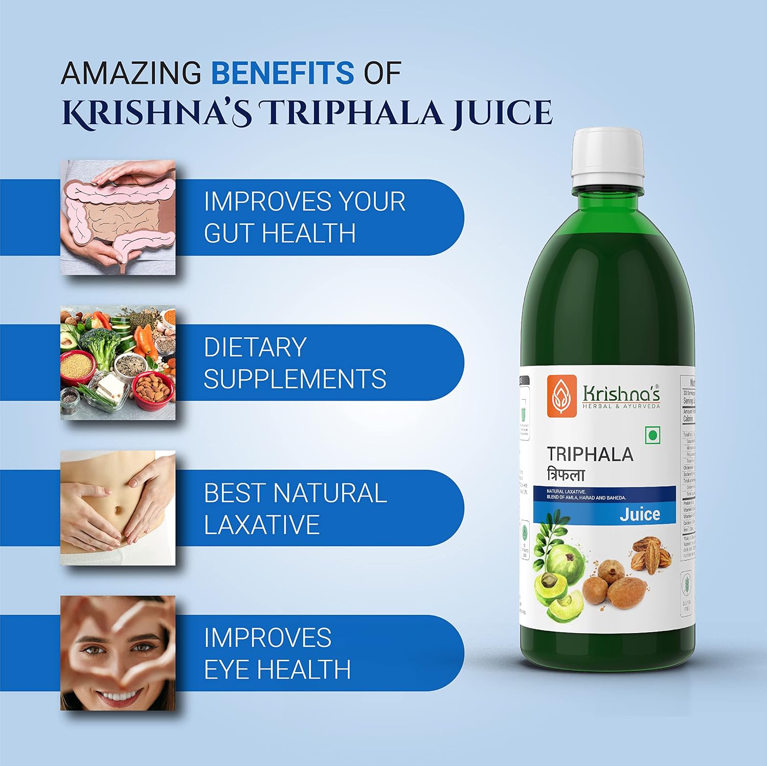 KRISHNA'S HERBAL & AYURVEDA Triphala Juice - 1000 Ml | Natural Laxative | Enriched With Amla, Harad, Baheda | Improves Digestion