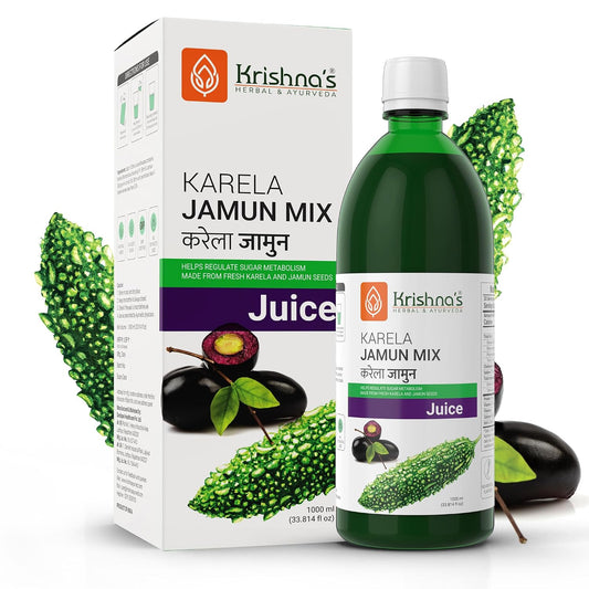 Krishna's Karela Jamun Mix Juice - 1000 ml | Fresh Karela & Jamun Seed | Ayurevedic Formulation to maintain Sugar Level | Enriched with Vitamin C - Vitamin A| Sugar free Juice with No Added Color or Flavour