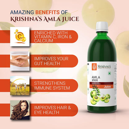 Krishna's Amla Juice - 1000 ml | Fresh cold pressed Amla Juice | Helps Boosts Skin and Hair Health | Helps Detox | Rich in Vitamin C | Natural Immunity Booster